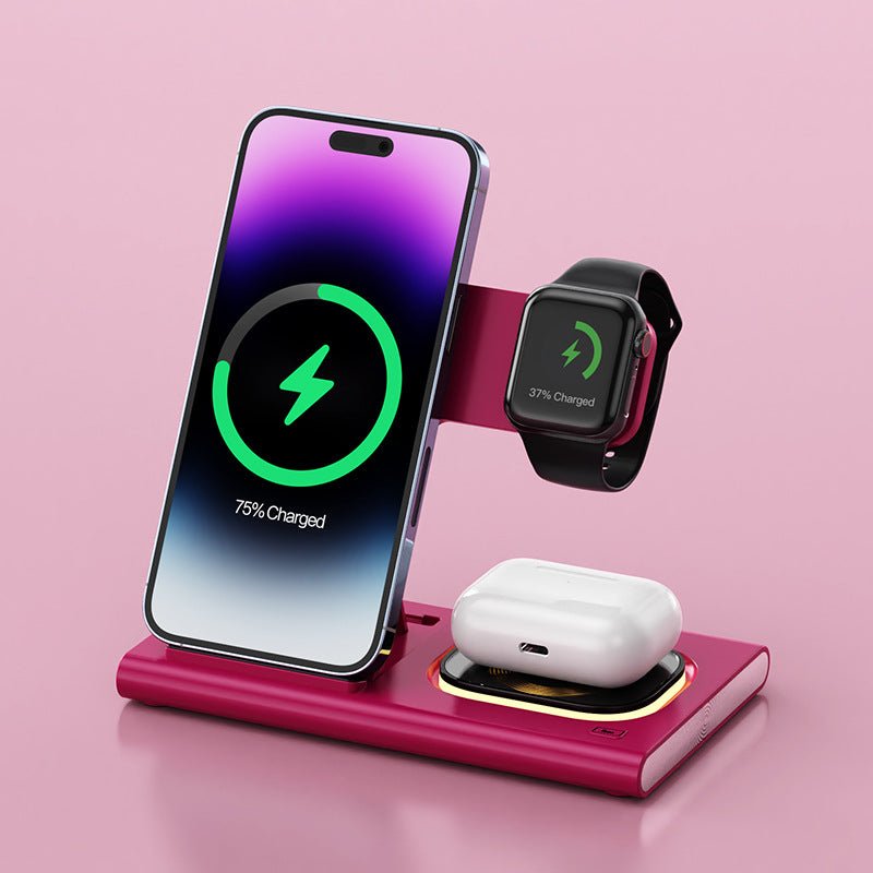 Station de Charge Sans Fil 3 EN 1 15W avec Luminaire de Bureau Magnétique et Support de Recharge Rapide Iwatch Personnalisable - IVOIRART.COM