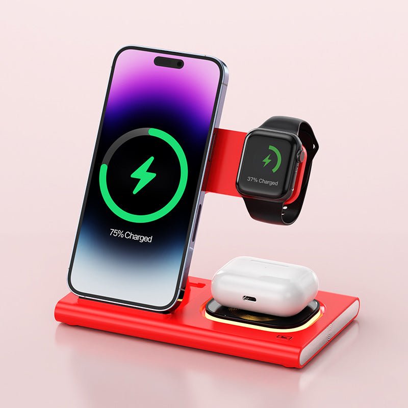 Station de Charge Sans Fil 3 EN 1 15W avec Luminaire de Bureau Magnétique et Support de Recharge Rapide Iwatch Personnalisable - IVOIRART.COM