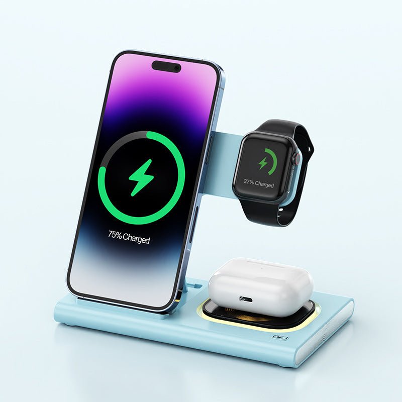 Station de Charge Sans Fil 3 EN 1 15W avec Luminaire de Bureau Magnétique et Support de Recharge Rapide Iwatch Personnalisable - IVOIRART.COM
