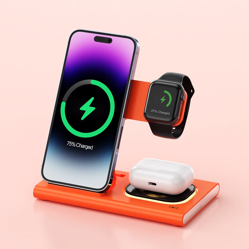 Station de Charge Sans Fil 3 EN 1 15W avec Luminaire de Bureau Magnétique et Support de Recharge Rapide Iwatch Personnalisable - IVOIRART.COM