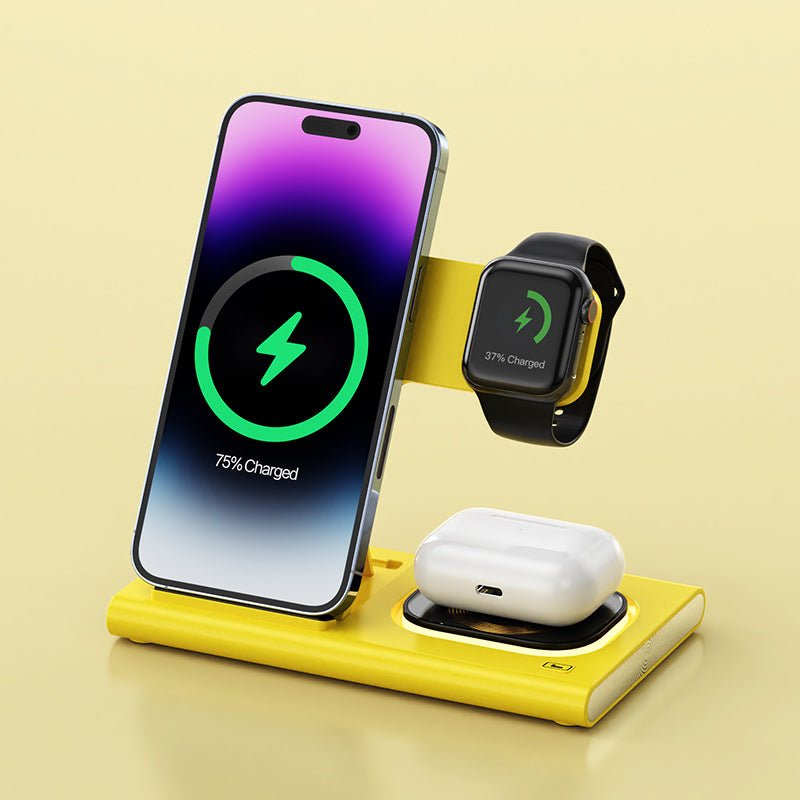 Station de Charge Sans Fil 3 EN 1 15W avec Luminaire de Bureau Magnétique et Support de Recharge Rapide Iwatch Personnalisable - IVOIRART.COM