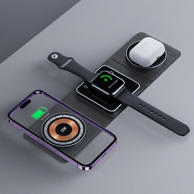 Station de Charge Sans Fil Magnétique Pliable 3 en 1 Rapide pour iPhone, iWatch et AirPods - IVOIRART.COM