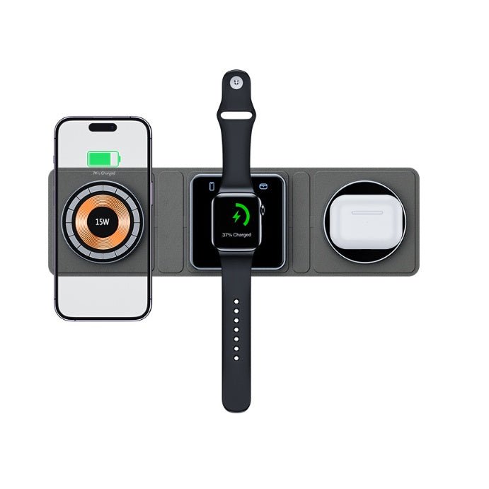 Station de Charge Sans Fil Magnétique Pliable 3 en 1 Rapide pour iPhone, iWatch et AirPods - IVOIRART.COM