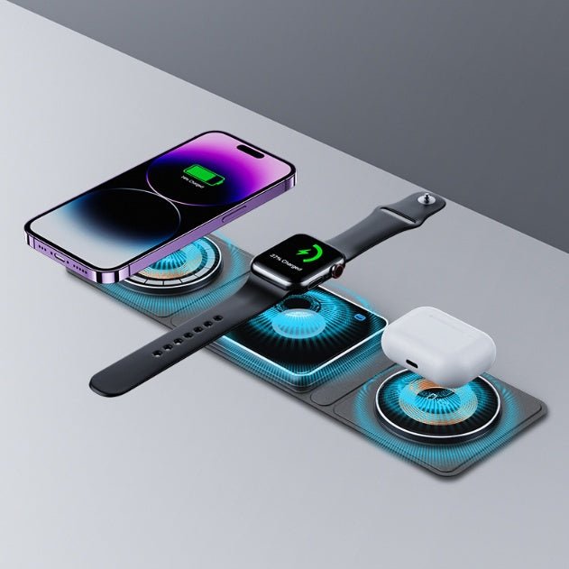 Station de Charge Sans Fil Magnétique Pliable 3 en 1 Rapide pour iPhone, iWatch et AirPods - IVOIRART.COM