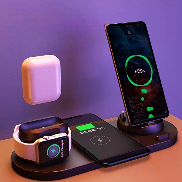 Station de Charge Sans Fil Rapide 6 en 1 pour iPhone, Téléphone et Montre - IVOIRART.COM