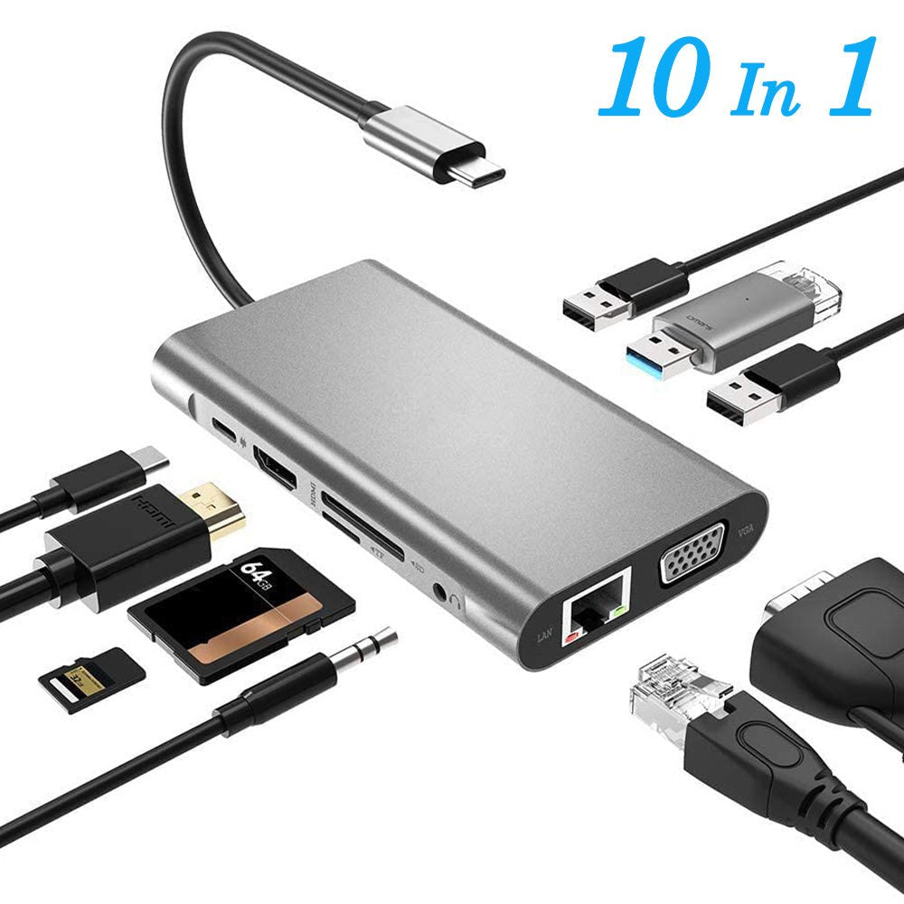 Station d'extension USB Type C vers HDMI dix-en-un avec multiples ports polyvalents - IVOIRART.COM
