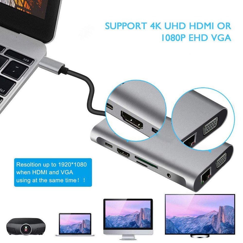 Station d'extension USB Type C vers HDMI dix-en-un avec multiples ports polyvalents - IVOIRART.COM