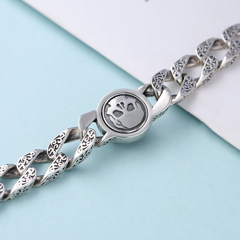 Sterling Silver Ornament Men's Trendy Rotating Skull Retro Fashion Tang Grass Pattern Bracelet - IVOIRART.COM
