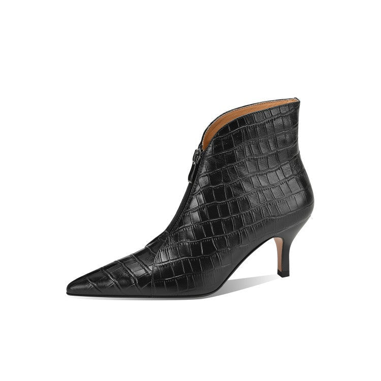 Stiletto-heel Ankle Boots With A Pointed Toe Crafted From Embossed Cowhide - IVOIRART.COM