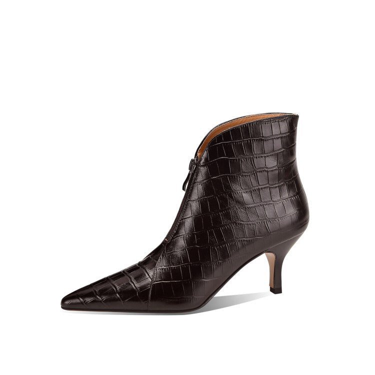 Stiletto-heel Ankle Boots With A Pointed Toe Crafted From Embossed Cowhide - IVOIRART.COM