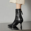 Stiletto-heeled Cowhide Pointed-toe Ankle Boots With A Back Zipper - IVOIRART.COM