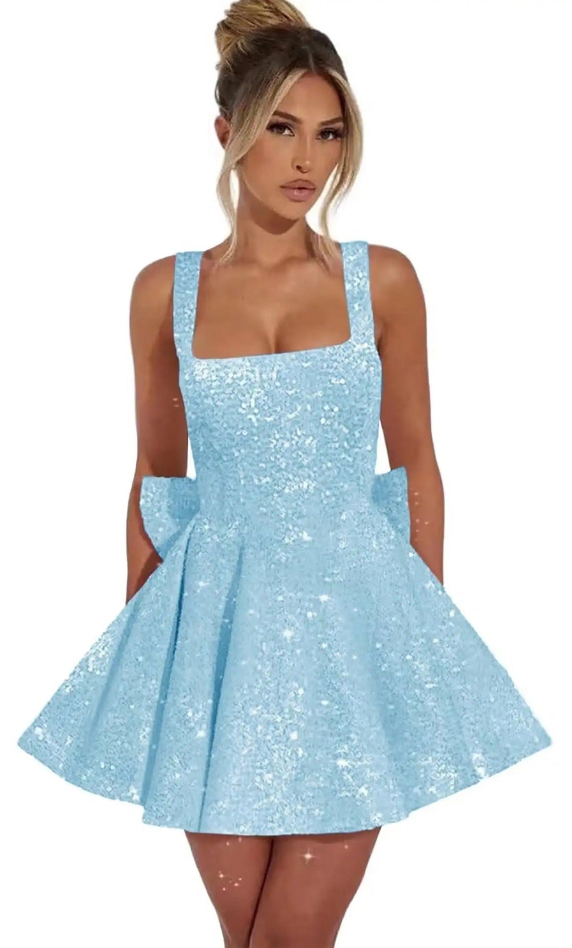 Strapless Sequined Mini Evening Dress With A Bow - IVOIRART.COM