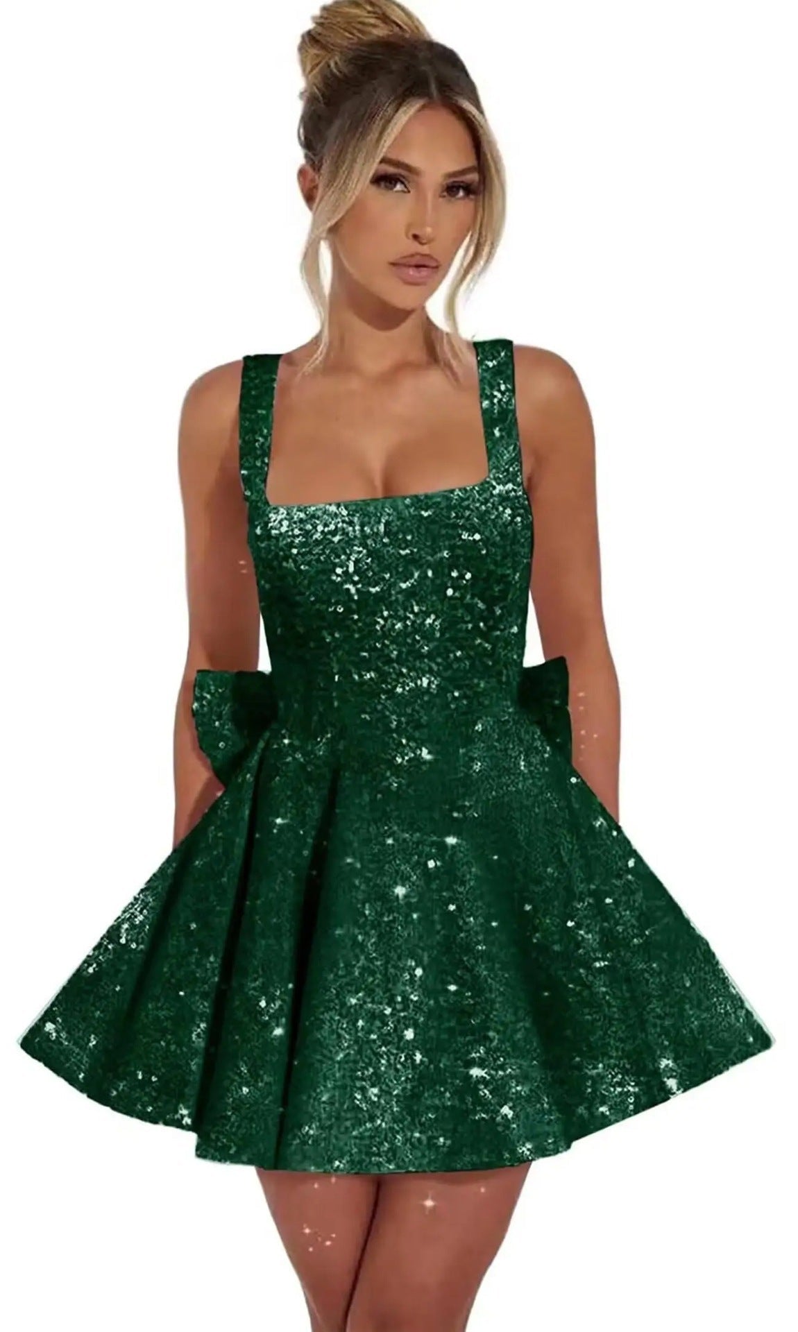 Strapless Sequined Mini Evening Dress With A Bow - IVOIRART.COM
