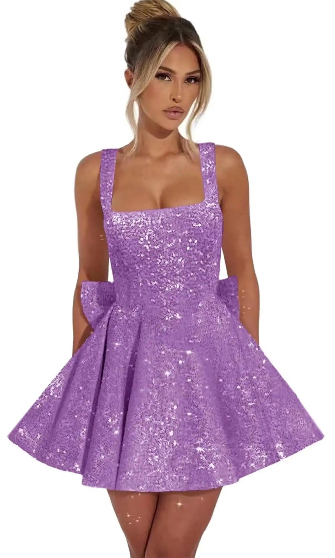 Strapless Sequined Mini Evening Dress With A Bow - IVOIRART.COM