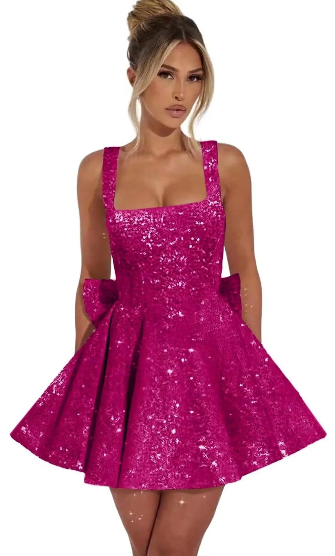 Strapless Sequined Mini Evening Dress With A Bow - IVOIRART.COM