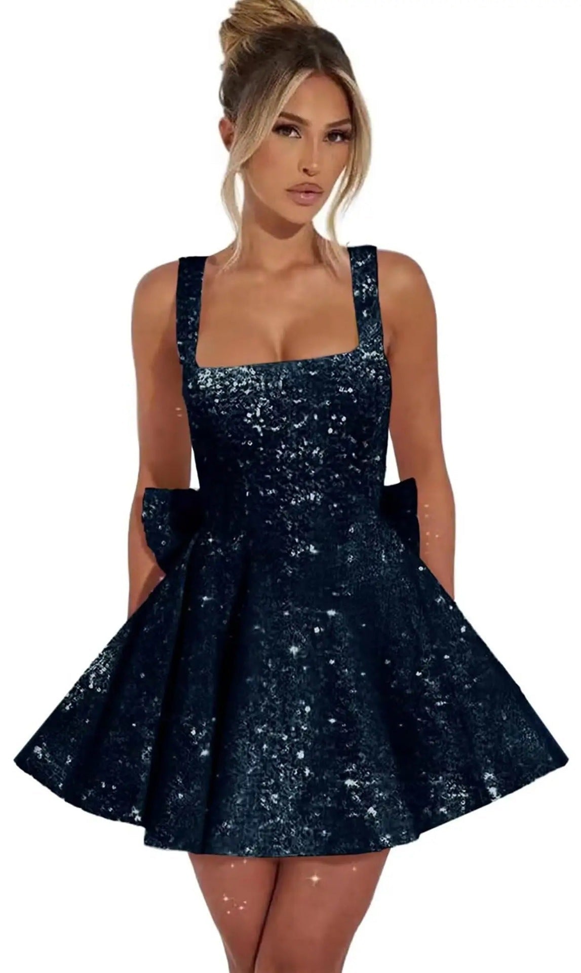 Strapless Sequined Mini Evening Dress With A Bow - IVOIRART.COM