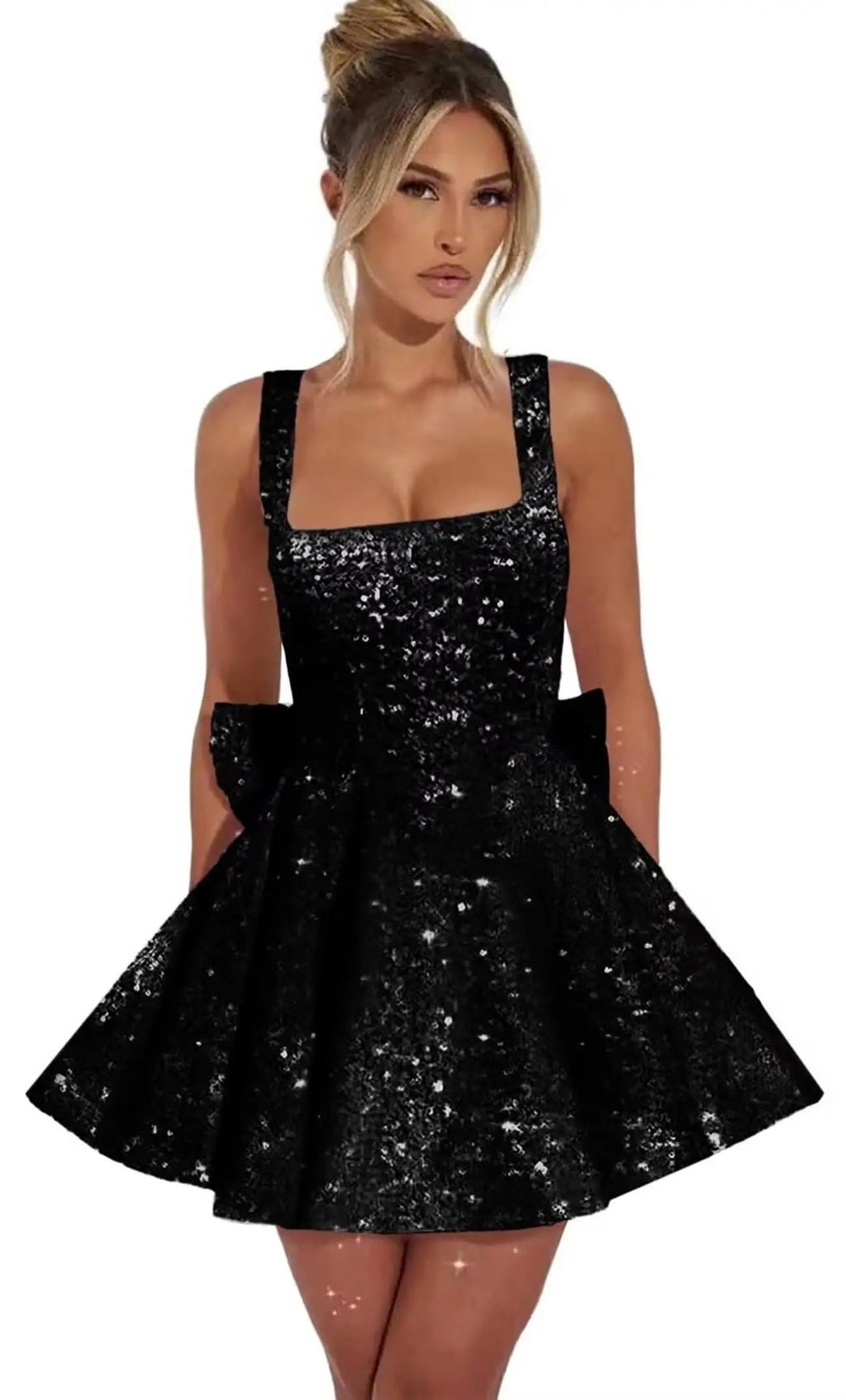 Strapless Sequined Mini Evening Dress With A Bow - IVOIRART.COM