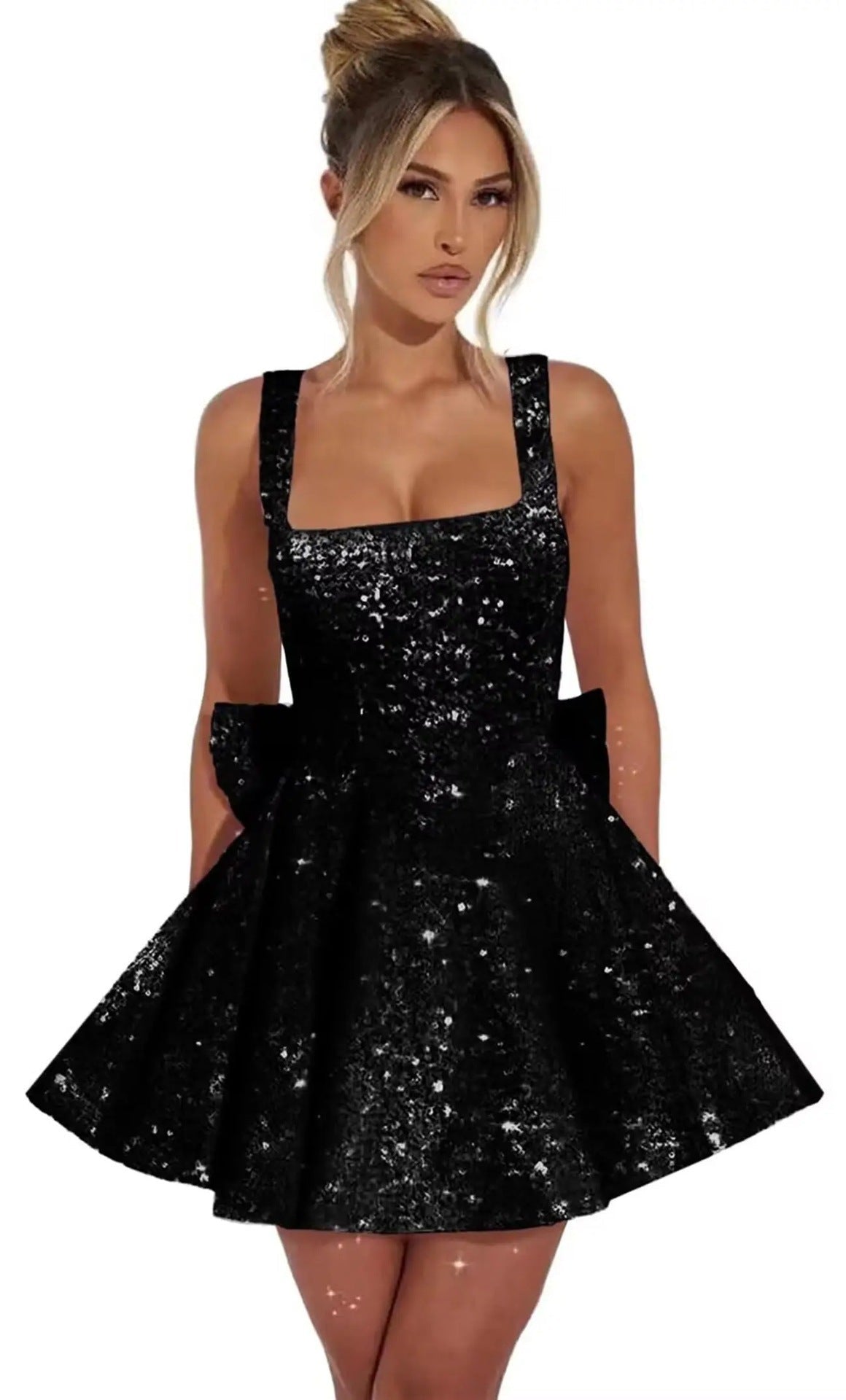 Strapless Sequined Mini Evening Dress With A Bow - IVOIRART.COM