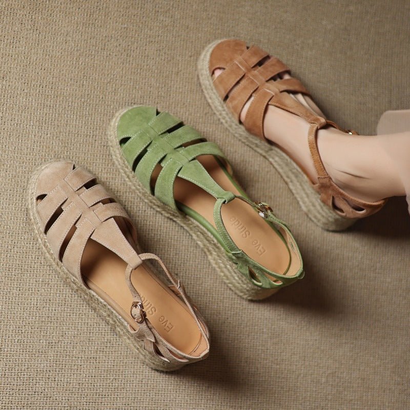 Straw-woven Wedge-heel Roman Sandals For Women - IVOIRART.COM