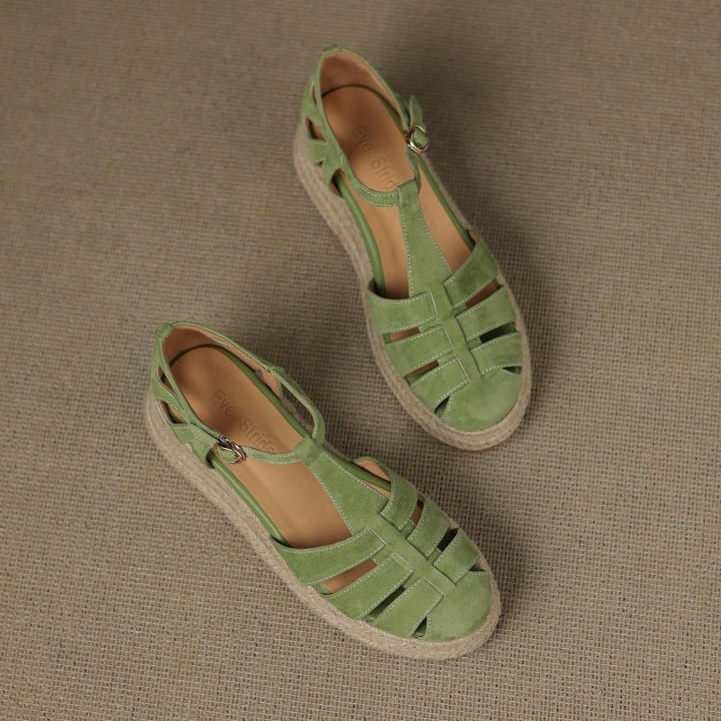 Straw-woven Wedge-heel Roman Sandals For Women - IVOIRART.COM