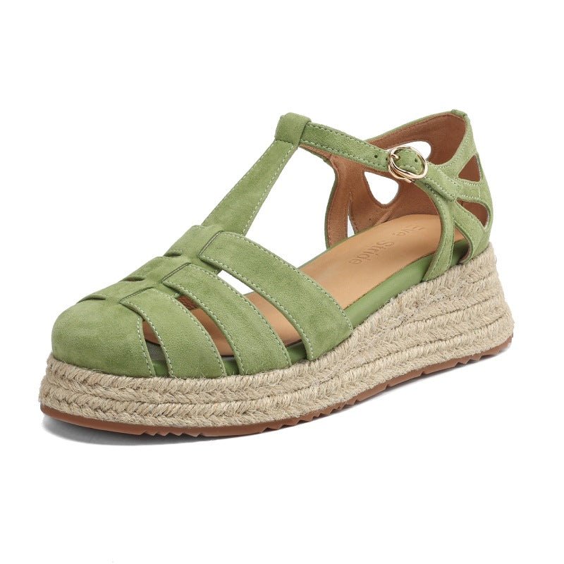 Straw-woven Wedge-heel Roman Sandals For Women - IVOIRART.COM