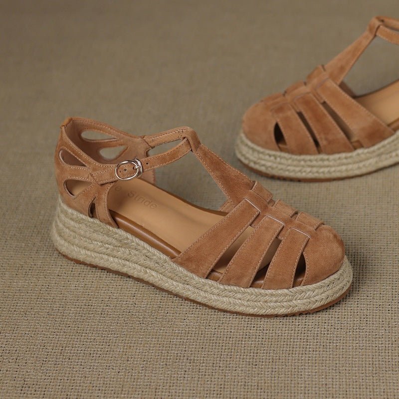 Straw-woven Wedge-heel Roman Sandals For Women - IVOIRART.COM