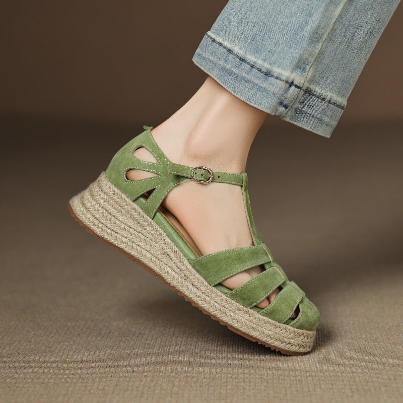 Straw-woven Wedge-heel Roman Sandals For Women - IVOIRART.COM