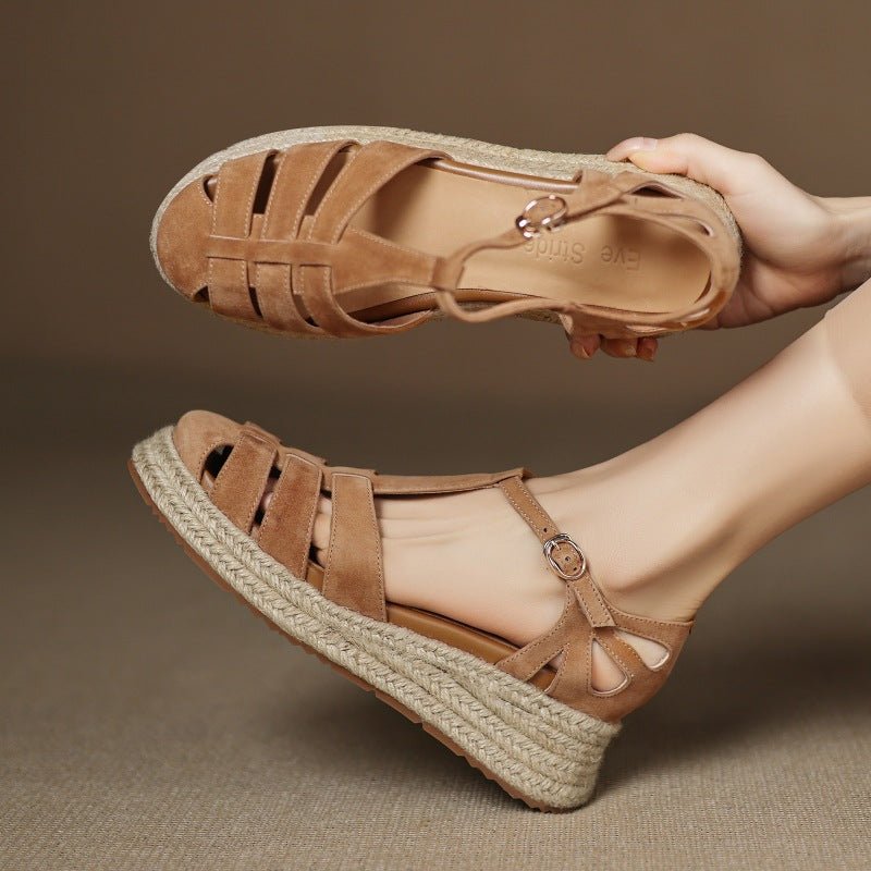 Straw-woven Wedge-heel Roman Sandals For Women - IVOIRART.COM