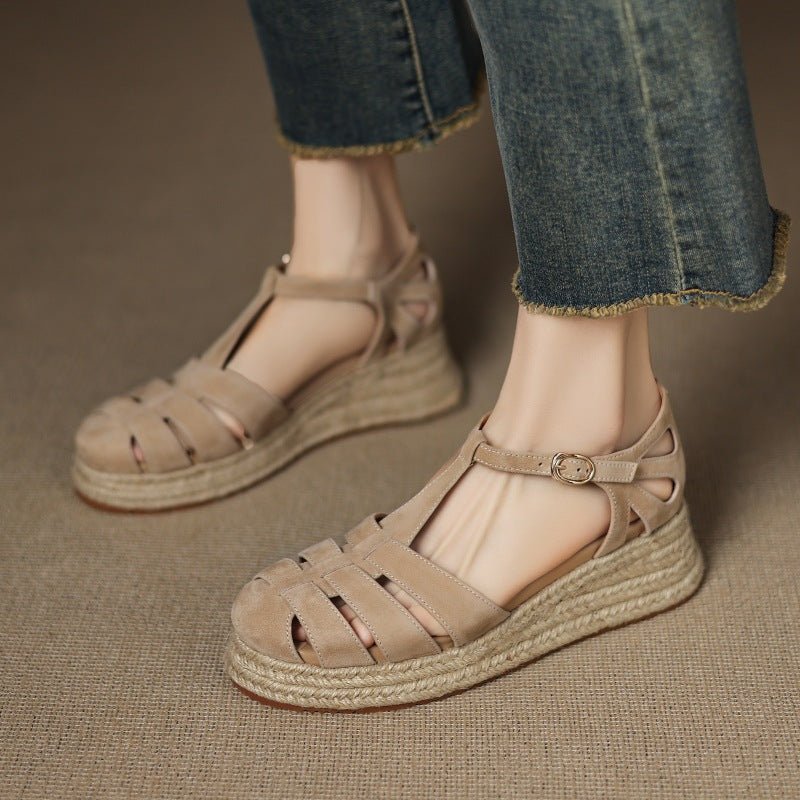 Straw-woven Wedge-heel Roman Sandals For Women - IVOIRART.COM