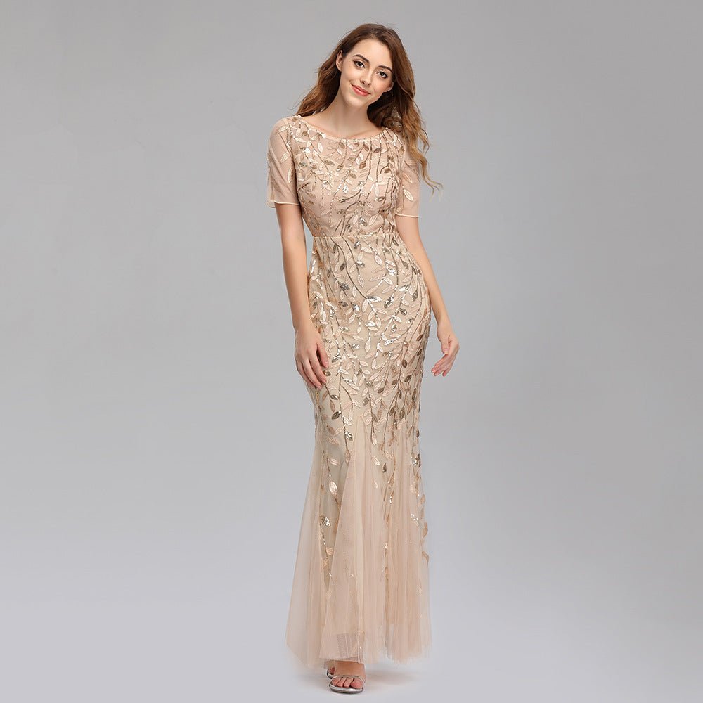 Summer And Autumn Dress European And Beautiful Women Host Sequin Evening Dress - IVOIRART.COM
