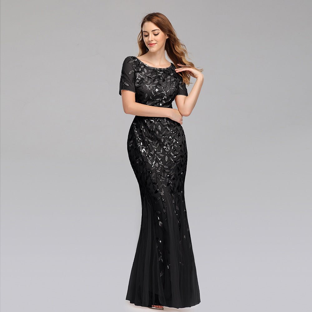 Summer And Autumn Dress European And Beautiful Women Host Sequin Evening Dress - IVOIRART.COM