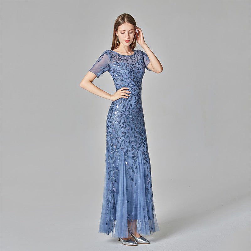 Summer And Autumn Dress European And Beautiful Women Host Sequin Evening Dress - IVOIRART.COM