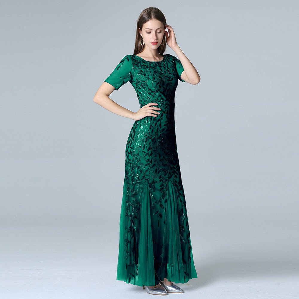 Summer And Autumn Dress European And Beautiful Women Host Sequin Evening Dress - IVOIRART.COM