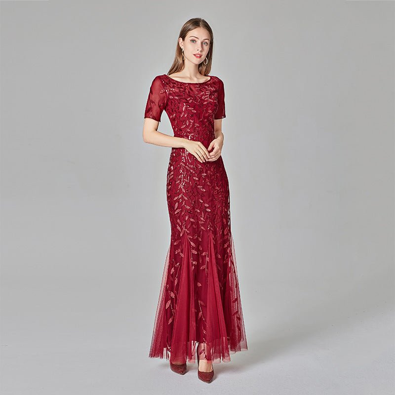 Summer And Autumn Dress European And Beautiful Women Host Sequin Evening Dress - IVOIRART.COM