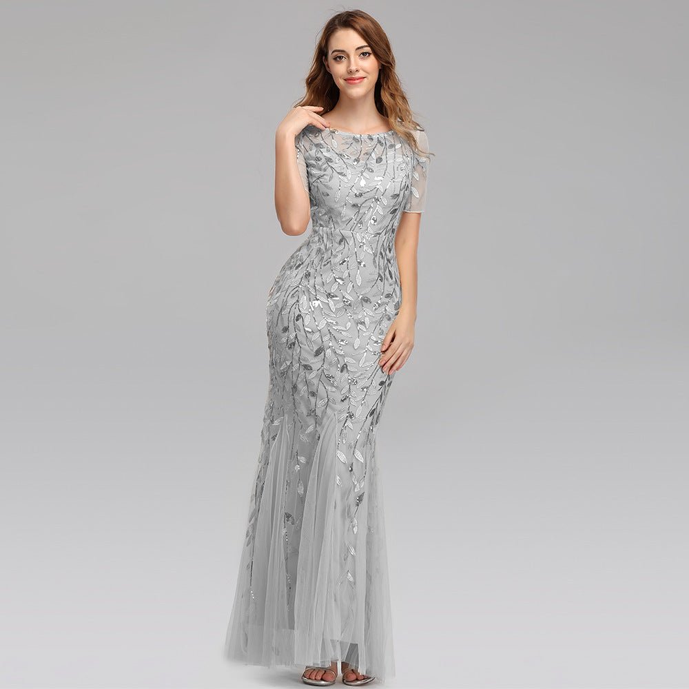 Summer And Autumn Dress European And Beautiful Women Host Sequin Evening Dress - IVOIRART.COM