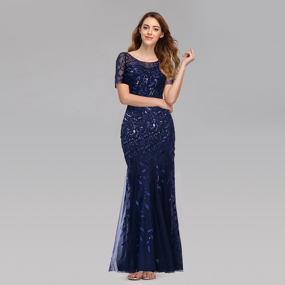 Summer And Autumn Dress European And Beautiful Women Host Sequin Evening Dress - IVOIRART.COM