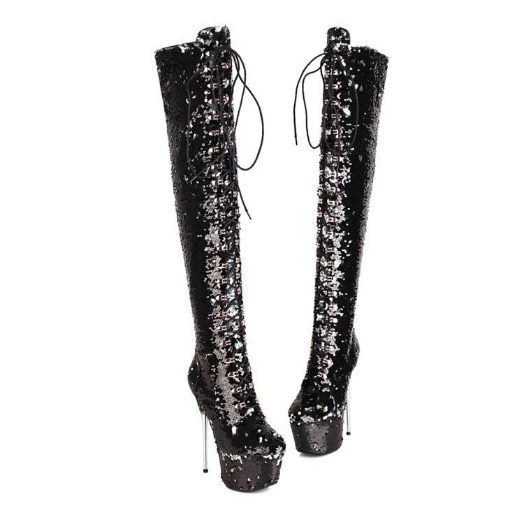 Super High Heels Stiletto Over-the-knee Boots Sequined Boots - IVOIRART.COM