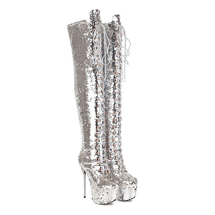 Super High Heels Stiletto Over-the-knee Boots Sequined Boots - IVOIRART.COM