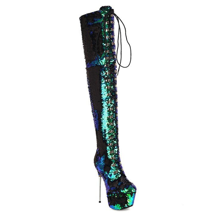 Super High Heels Stiletto Over-the-knee Boots Sequined Boots - IVOIRART.COM