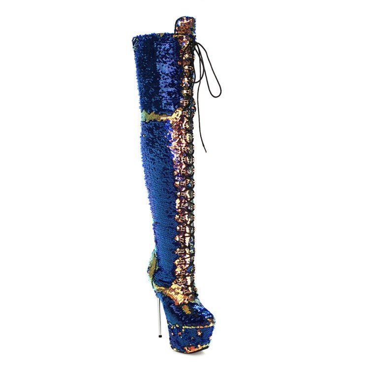 Super High Heels Stiletto Over-the-knee Boots Sequined Boots - IVOIRART.COM