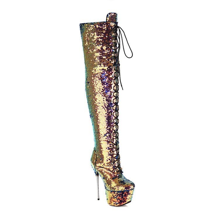 Super High Heels Stiletto Over-the-knee Boots Sequined Boots - IVOIRART.COM