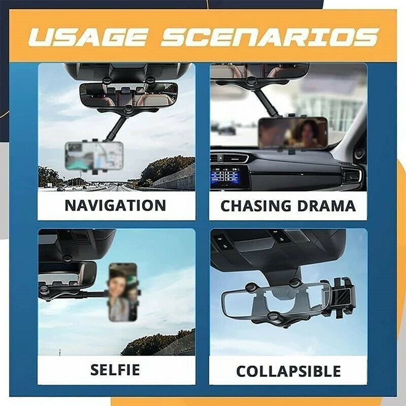 Support de navigation pivotant pour rétroviseur arrière de voiture, noir ABS nano - PU - IVOIRART.COM