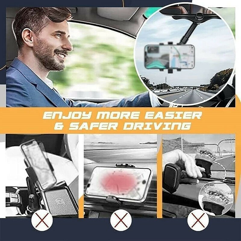 Support de navigation pivotant pour rétroviseur arrière de voiture, noir ABS nano - PU - IVOIRART.COM
