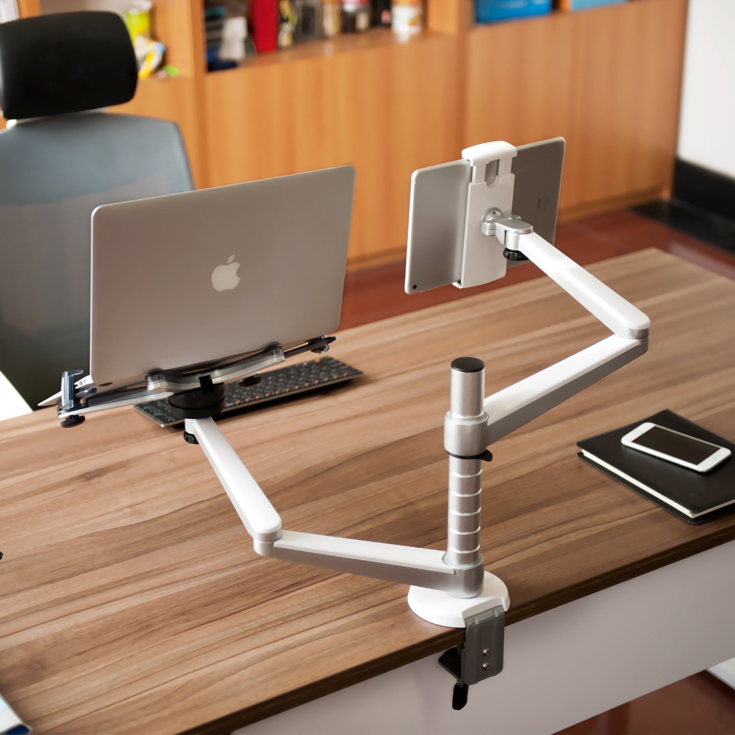 Support d'ordinateur portable à double bras en alliage d'aluminium pour bureau - IVOIRART.COM