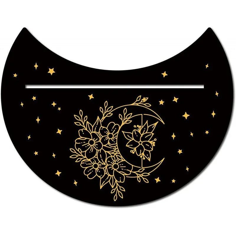 Support en bois noir forme nouvelle lune pour pince à cartes de tarot décorum - IVOIRART.COM