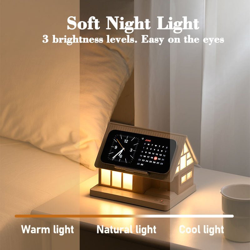 Support téléphone lampe de chevet 15W Chargeur sans fil Type-C veilleuse blancV2 - IVOIRART.COM