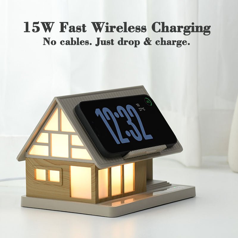 Support téléphone lampe de chevet 15W Chargeur sans fil Type-C veilleuse blancV2 - IVOIRART.COM