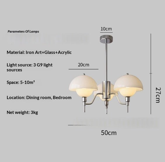Suspension champignon crème blanche pour salon — lustre mid-century, 3 têtes 220V. - IVOIRART.COM