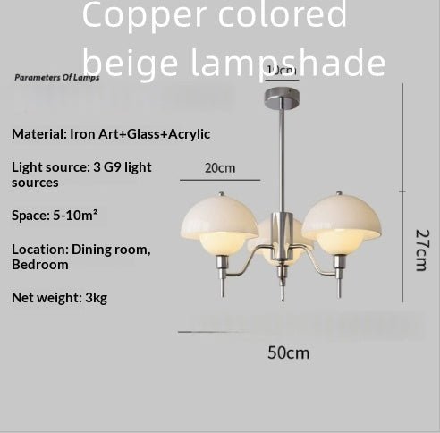 Suspension champignon crème blanche pour salon — lustre mid-century, 3 têtes 220V. - IVOIRART.COM