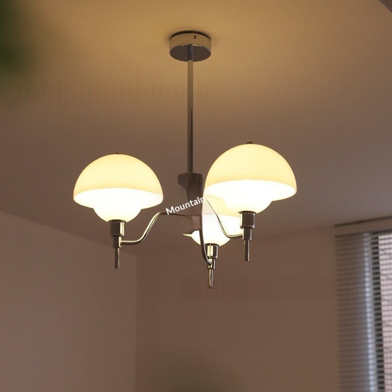 Suspension champignon crème blanche pour salon — lustre mid-century, 3 têtes 220V. - IVOIRART.COM
